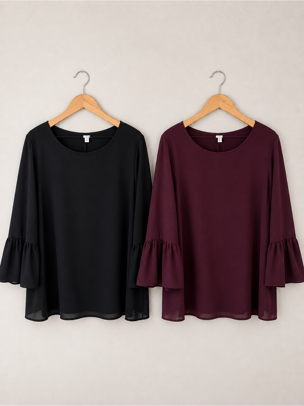 Bundle Elle Bell Sleeve Blouses in Black and Burgundy - Size XXL